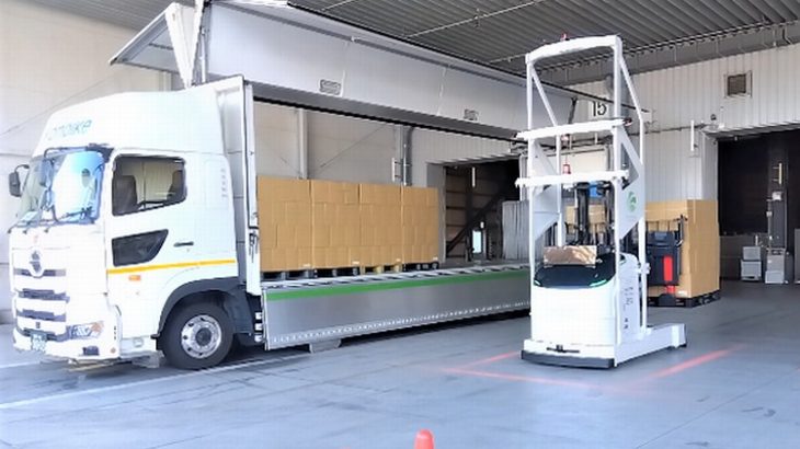 鴻池運輸、三菱ロジスネクストの無人フォーク活用したトラック荷積み自動化の実運用開始