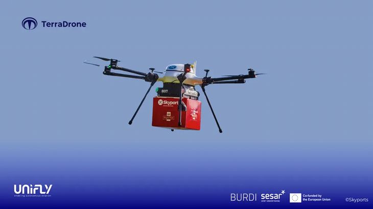 テラドローン子会社のユニフライ、ベルギーで医療物資のドローン配送に関する実証運航を技術支援