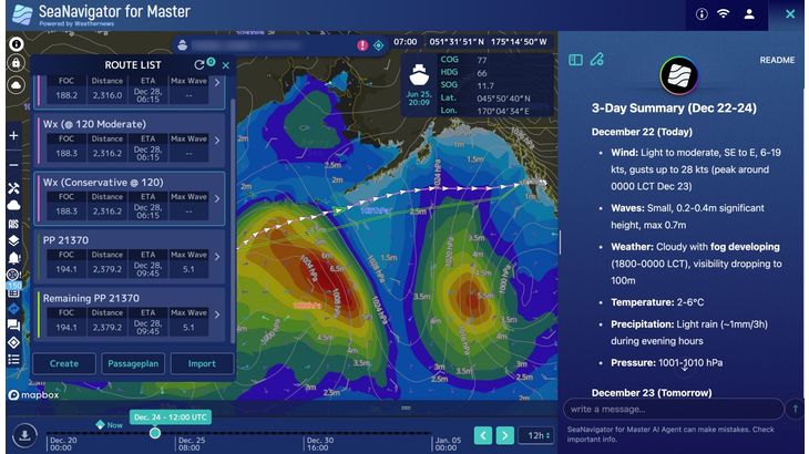 ウェザーニューズが世界初、対話型AI搭載で船長導く運航支援サービス開始