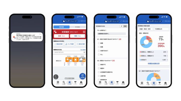 ウェザーニューズ、お天気アプリ活用し企業の「安否確認」支援強化