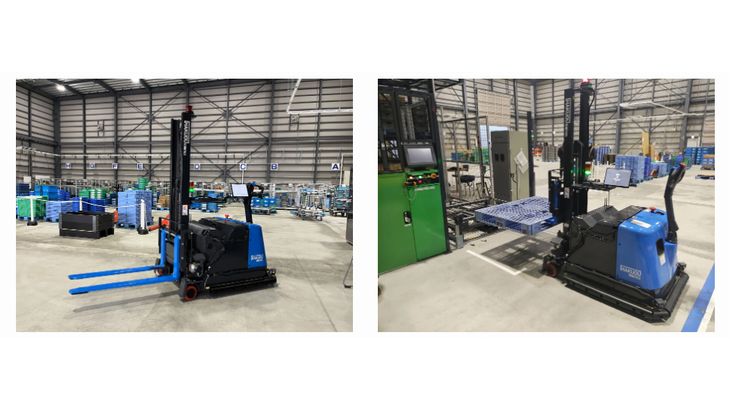 澤藤電機、完成品搬送工程にハクオウロボの自動フォークリフト導入