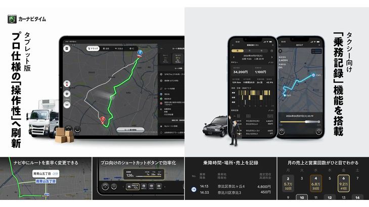 ナビタイムジャパンのカーナビタイムアプリ、タブレット版をリニューアル