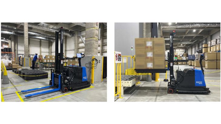 日本トランスシティ、ハクオウロボの自動フォークリフト導入し垂直搬送工程を自動化