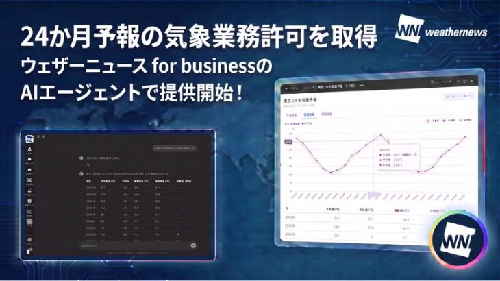ウェザーニューズが24か月予報の業務許可取得、法人向け気象情報のAIエージェントで気温提供開始